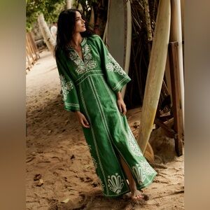 NWT | Sold Out Boden Una Linen Embroidered Maxi Dress - Paradise Green - size 8R